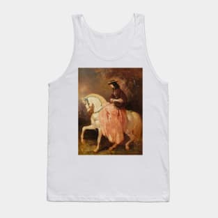 Amazone au petit canotier, veste rouge, jupe rose, une cravache sur un cheval gris aux rubans bleus by Alfred de Dreux Tank Top